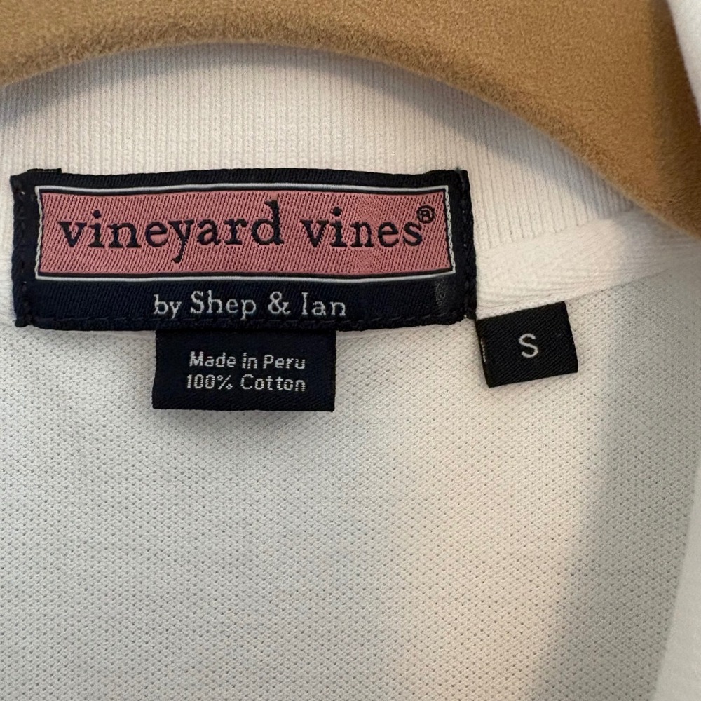 Vineyard Vines Mens Small Polo Shirt White Short Sleeve Pique Cotton Preppy - Picture 2 of 5